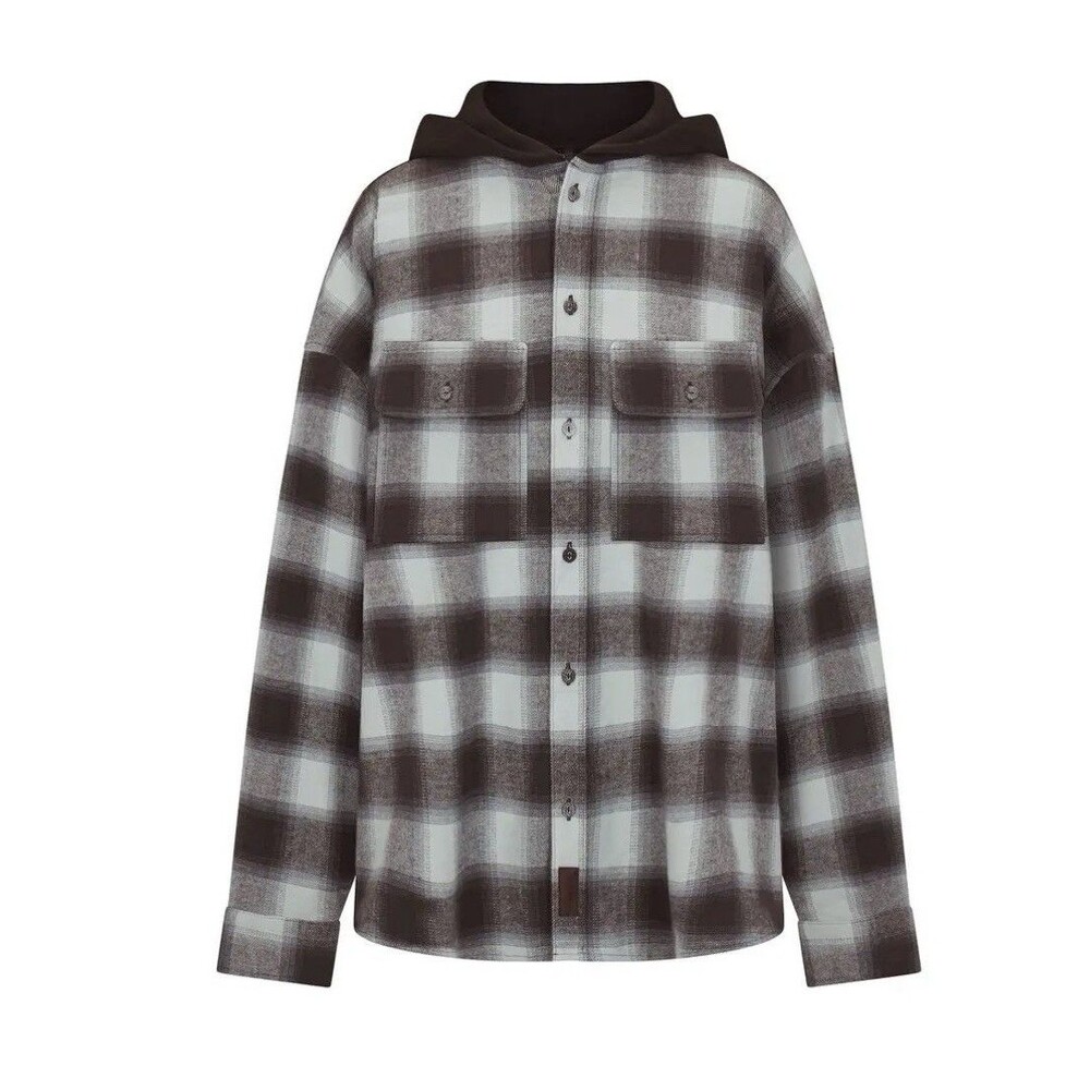 SKIMS Oversized Men’s Flannel Outdoor Hoodie Shirt XL Vapor Blue NWT